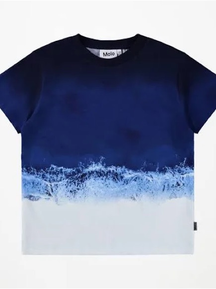 Molo Boys Rame T-Shirt - Navy Blue To White Ombre Wave Tee
